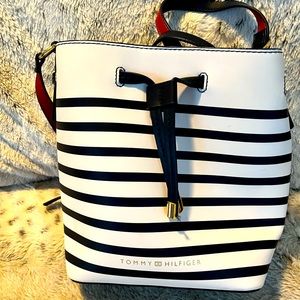 Tommy Hilfiger White and Blue striped buck bag